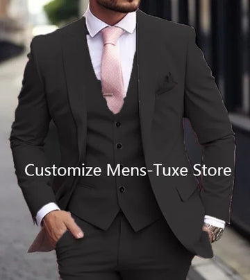 Riolio Pink Luxury Men's Suits Terno Formal Outfits 3 Piece Jacket Pants With Vest Slim Fit Luxury Costume Homme Formal Occasion Terno